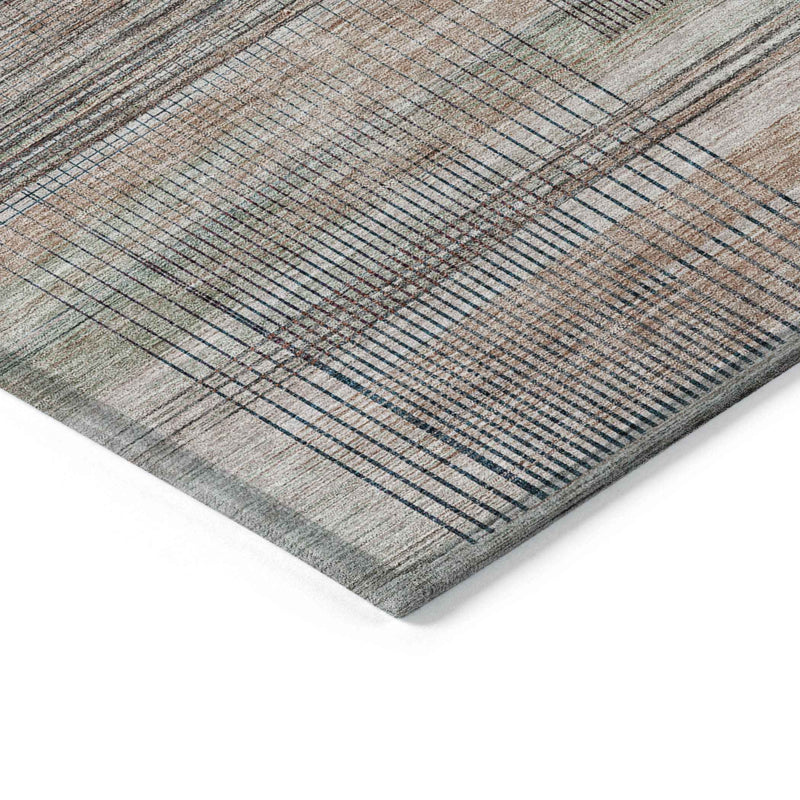 10' X 14' Copper Gray And Blue Striped Washable Indoor Outdoor Area Rug