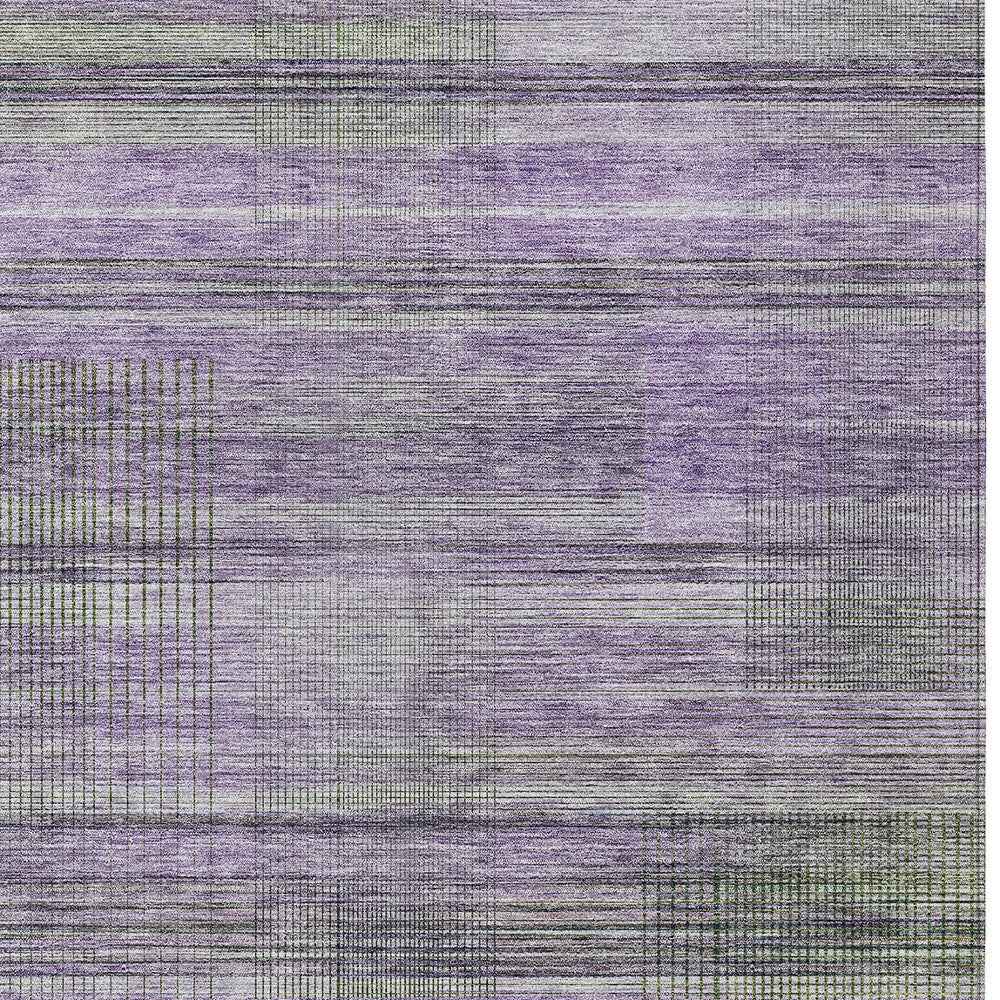 8' X 10' Purple Lavender And Gray Striped Washable Indoor Outdoor Area Rug