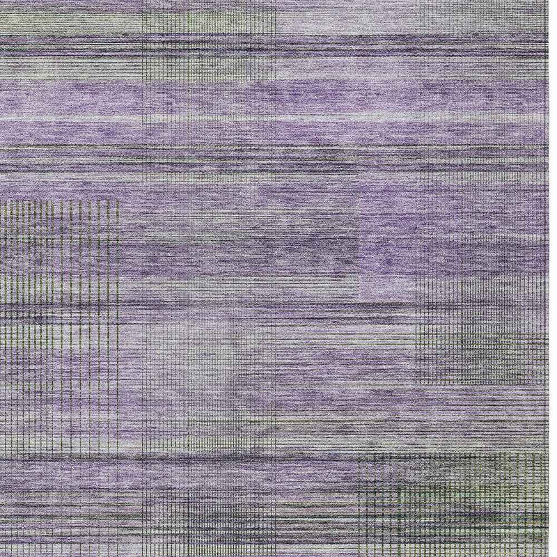 8' X 10' Purple Lavender And Gray Striped Washable Indoor Outdoor Area Rug