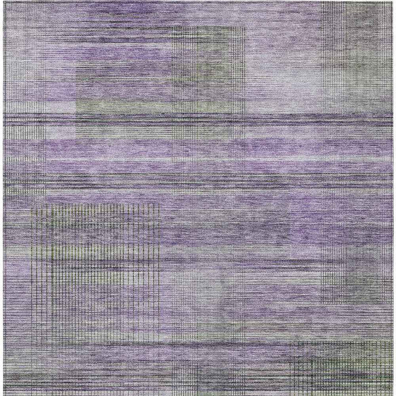 8' X 10' Purple Lavender And Gray Striped Washable Indoor Outdoor Area Rug