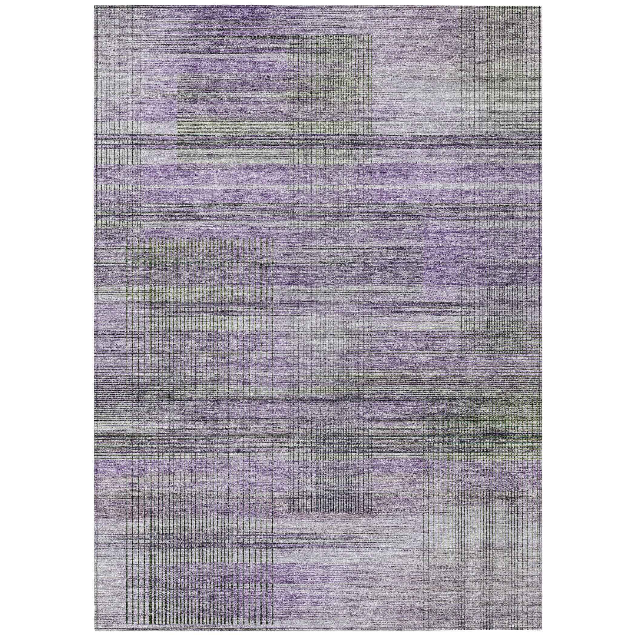 8' X 10' Purple Lavender And Gray Striped Washable Indoor Outdoor Area Rug