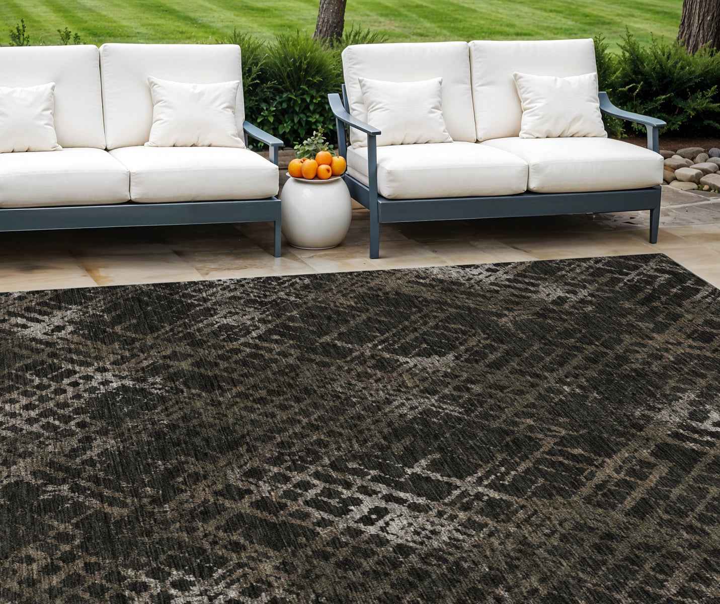 9' X 12' Brown And Chocolate Geometric Washable Indoor Outdoor Area Rug