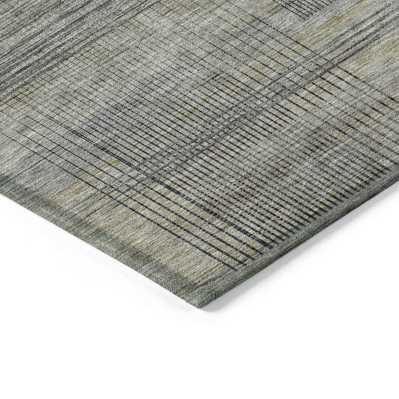 9' X 12' Khaki Beige And Gray Striped Washable Indoor Outdoor Area Rug