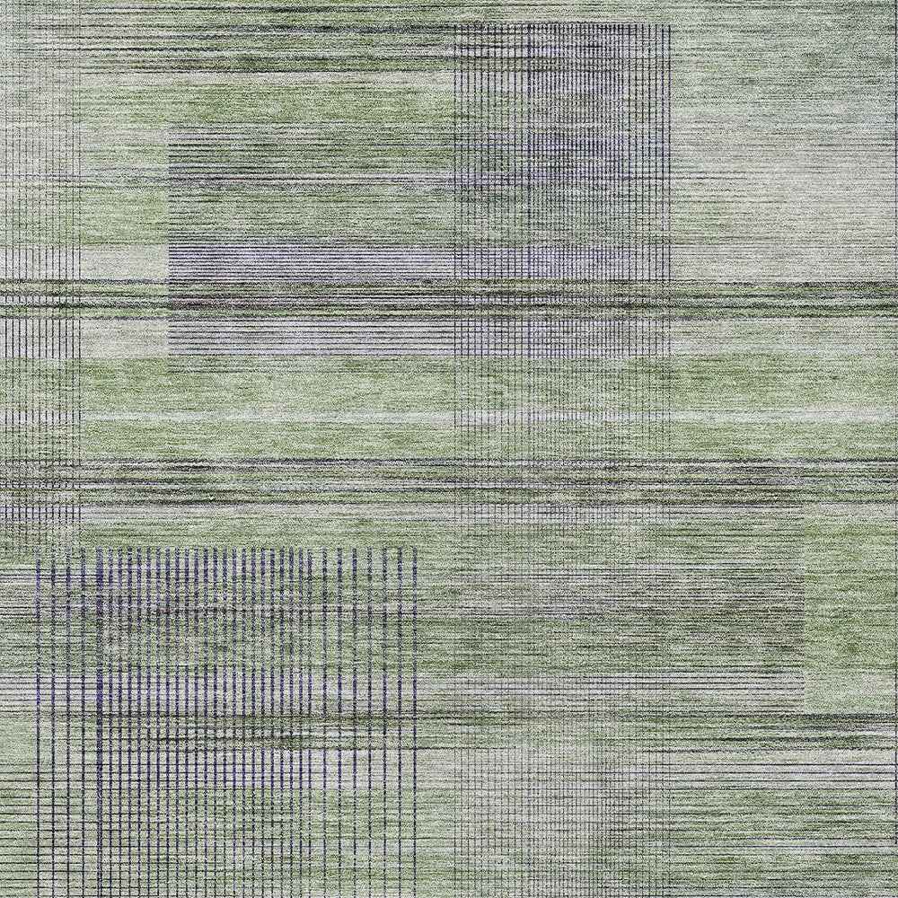 10' X 14' Artichoke Green Purple And Fern Green Striped Washable Indoor Outdoor Area Rug