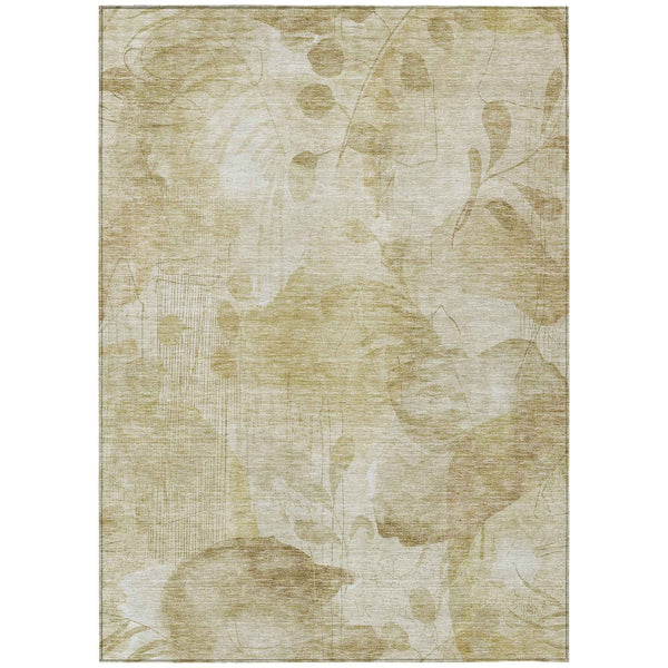 8' X 10' Beige Tan And Ivory Floral Washable Indoor Outdoor Area Rug