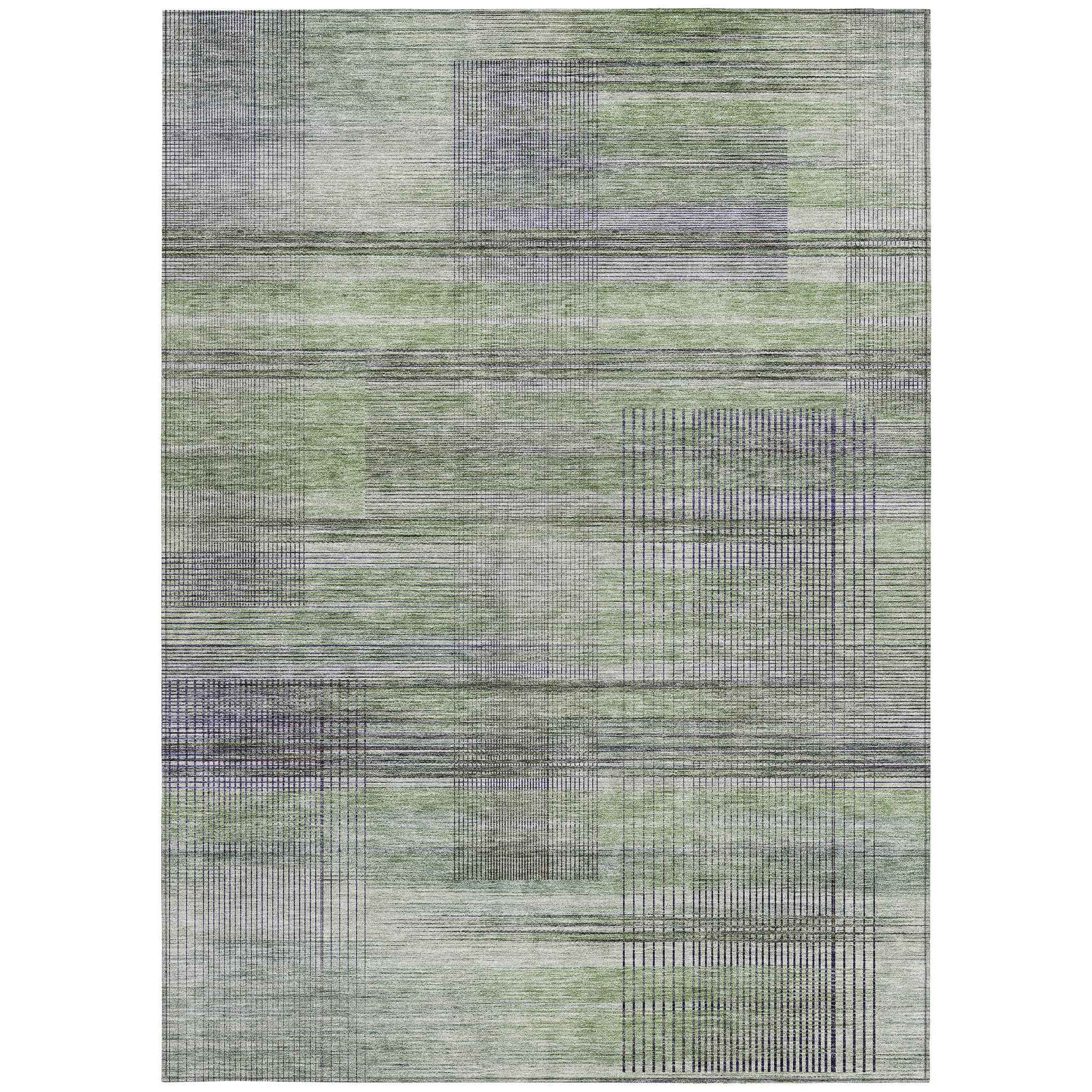 10' X 14' Artichoke Green Purple And Fern Green Striped Washable Indoor Outdoor Area Rug
