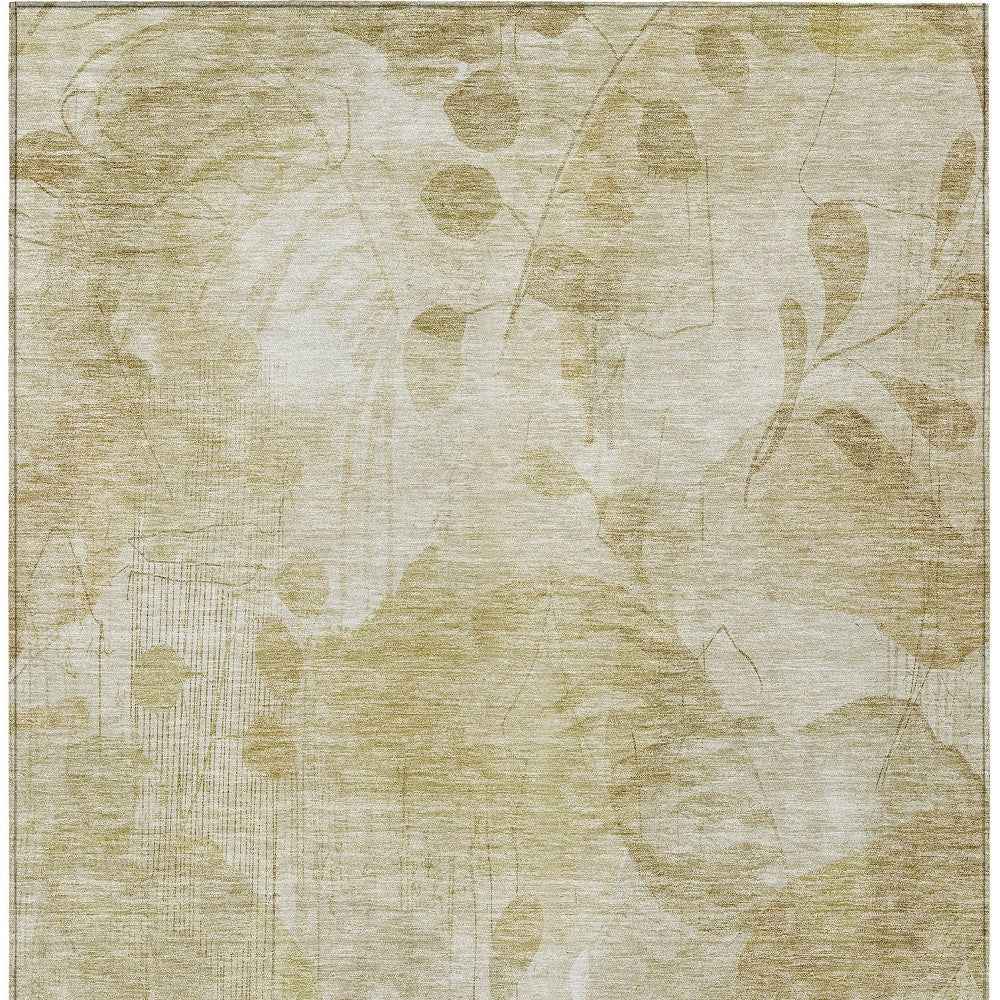 8' X 10' Beige Tan And Ivory Floral Washable Indoor Outdoor Area Rug