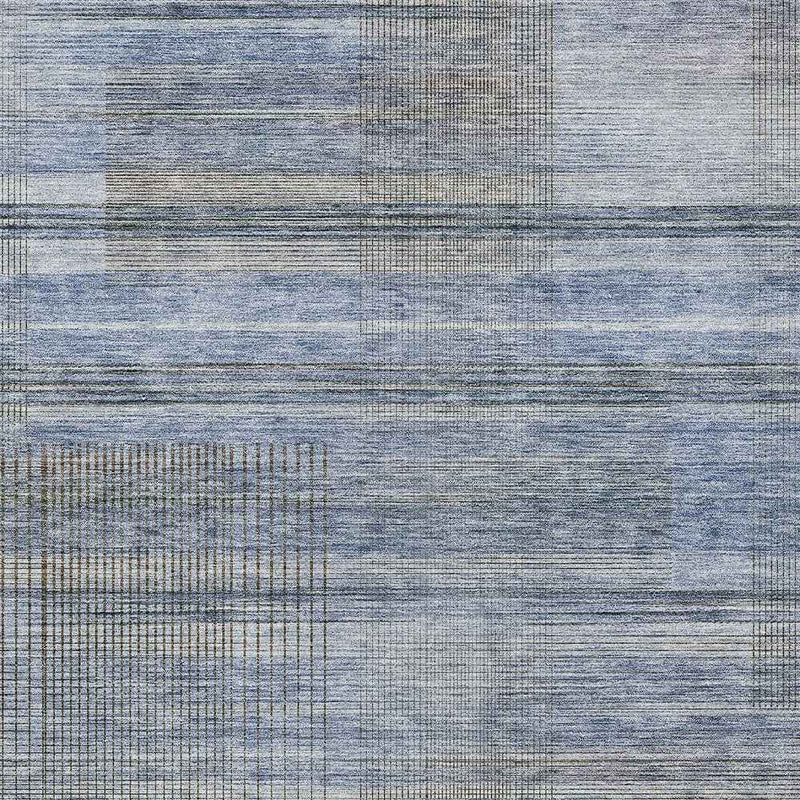 5' X 8' Denim Blue And Sky Blue Striped Washable Indoor Outdoor Area Rug