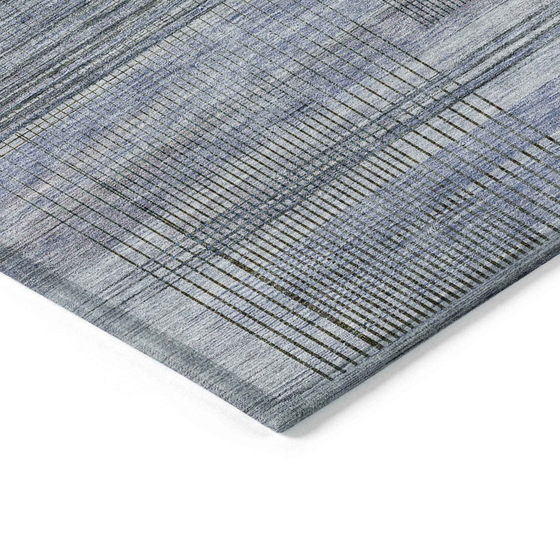 5' X 8' Denim Blue And Sky Blue Striped Washable Indoor Outdoor Area Rug