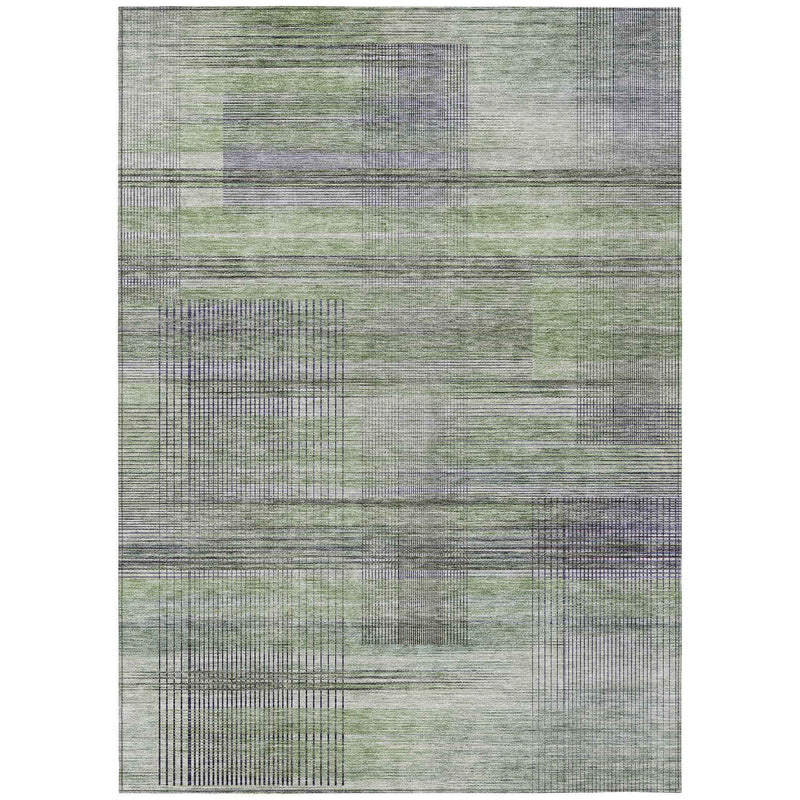 3' X 5' Artichoke Green Purple And Fern Green Striped Washable Indoor Outdoor Area Rug
