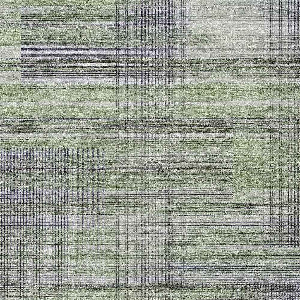 3' X 5' Artichoke Green Purple And Fern Green Striped Washable Indoor Outdoor Area Rug