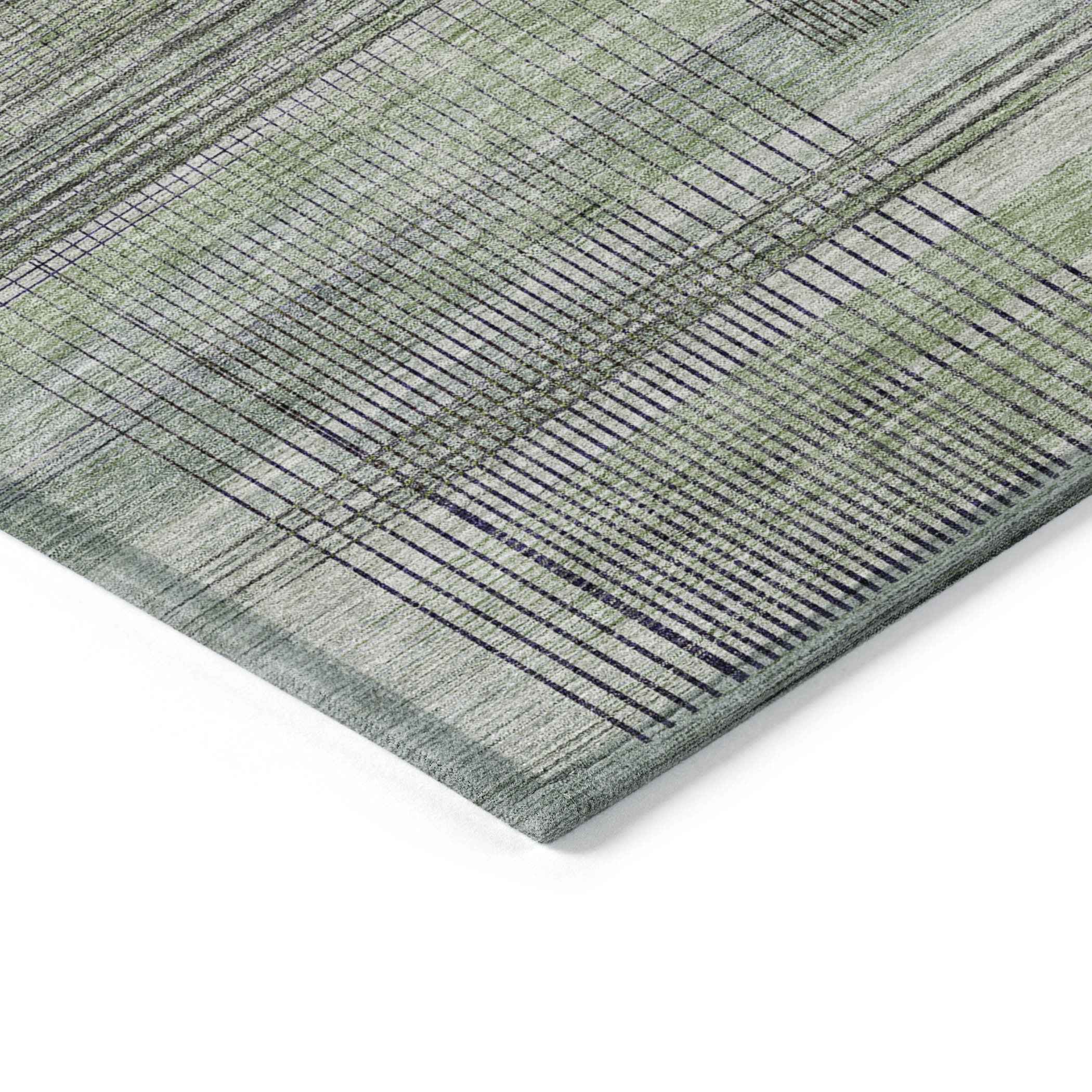 3' X 5' Artichoke Green Purple And Fern Green Striped Washable Indoor Outdoor Area Rug