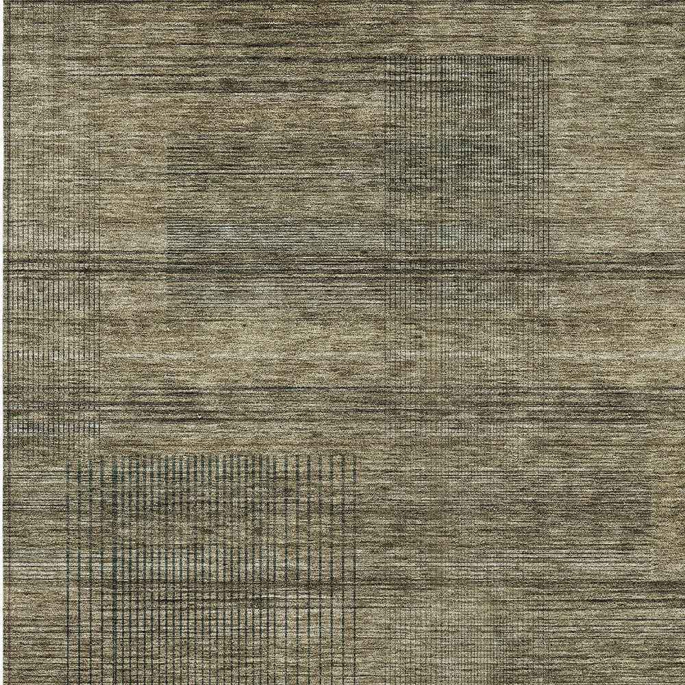 9' X 12' Brown Beige And Taupe Striped Washable Indoor Outdoor Area Rug
