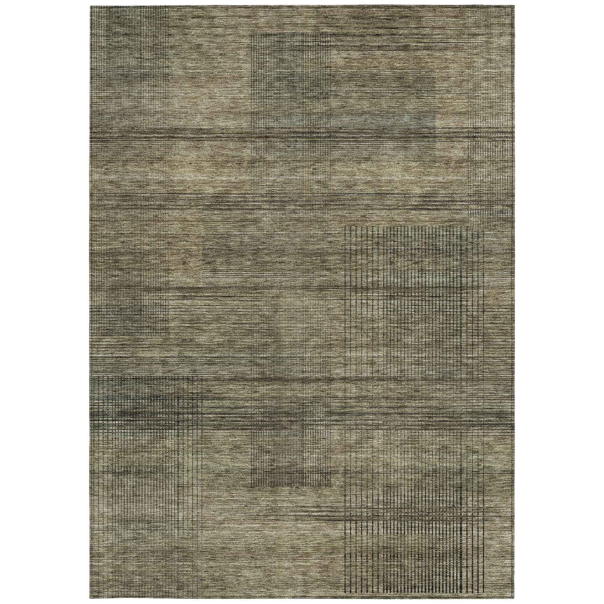 9' X 12' Brown Beige And Taupe Striped Washable Indoor Outdoor Area Rug