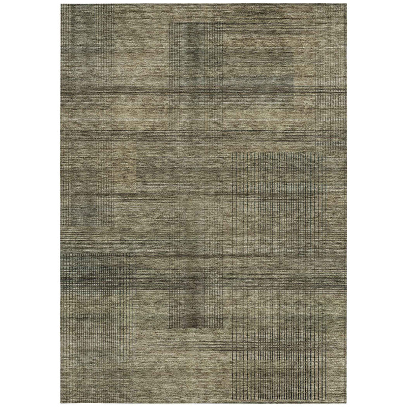 9' X 12' Brown Beige And Taupe Striped Washable Indoor Outdoor Area Rug