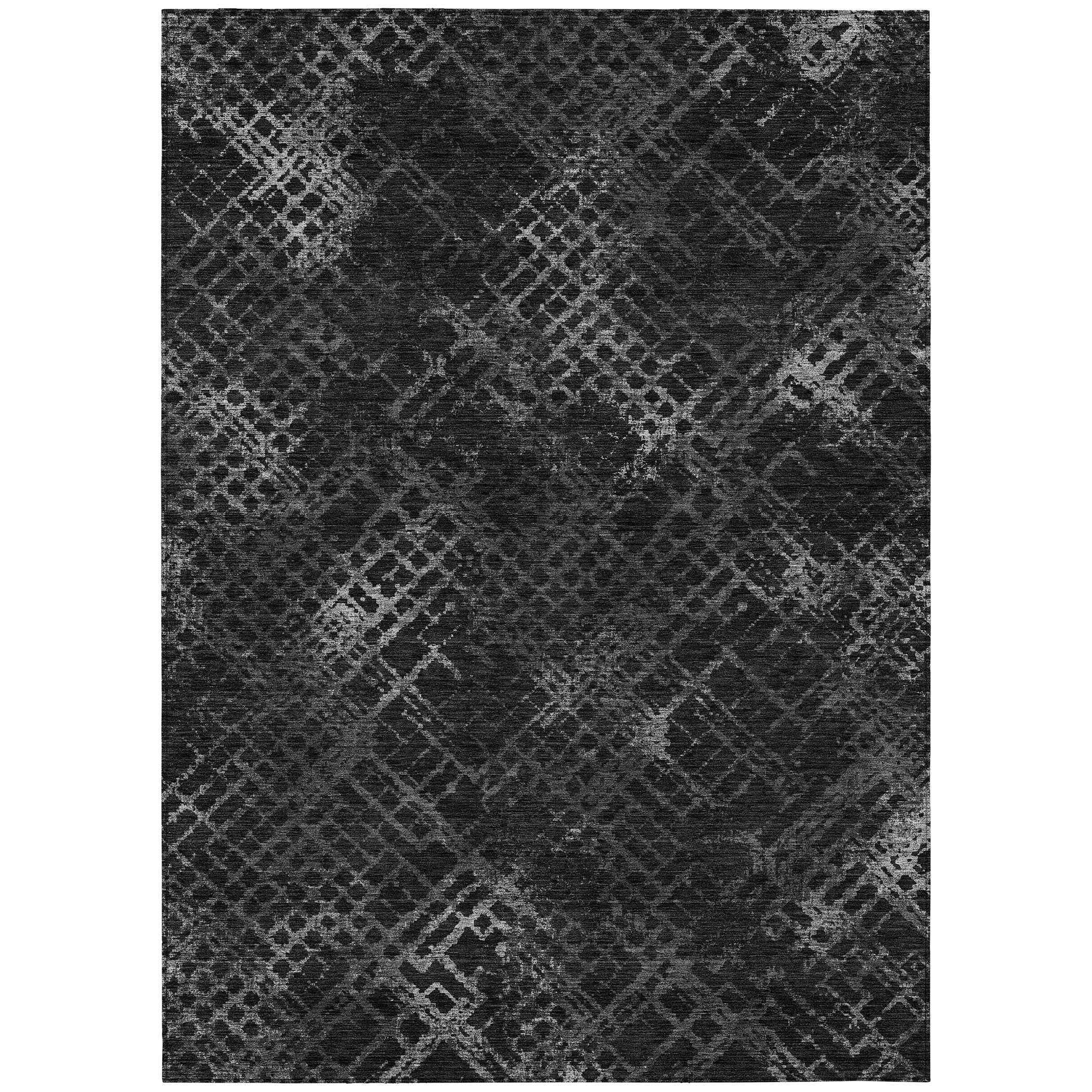 5' X 8' Charcoal Gray And Silver Geometric Washable Indoor Outdoor Area Rug