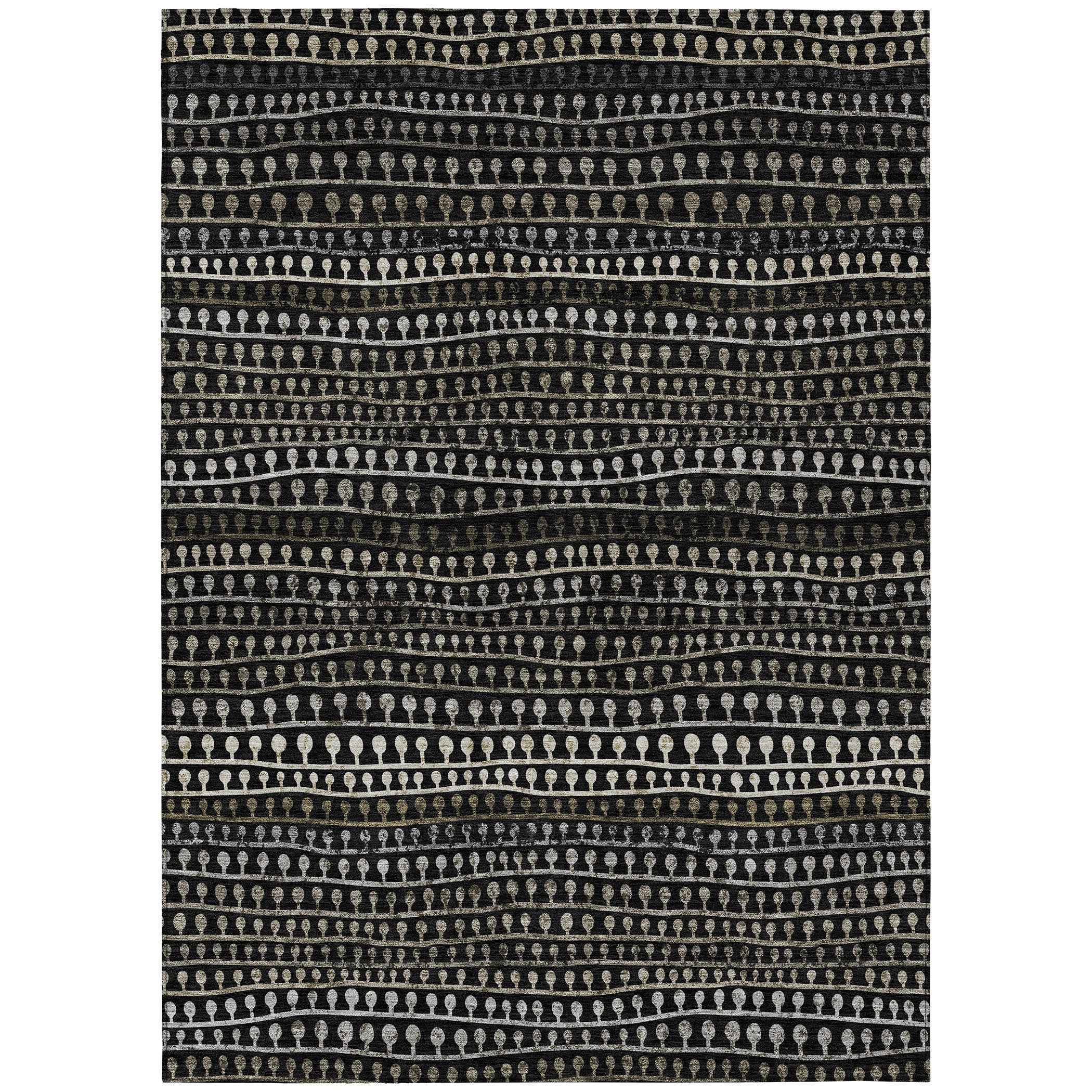 3' X 5' Taupe Charcoal And Gray Striped Washable Indoor Outdoor Area Rug