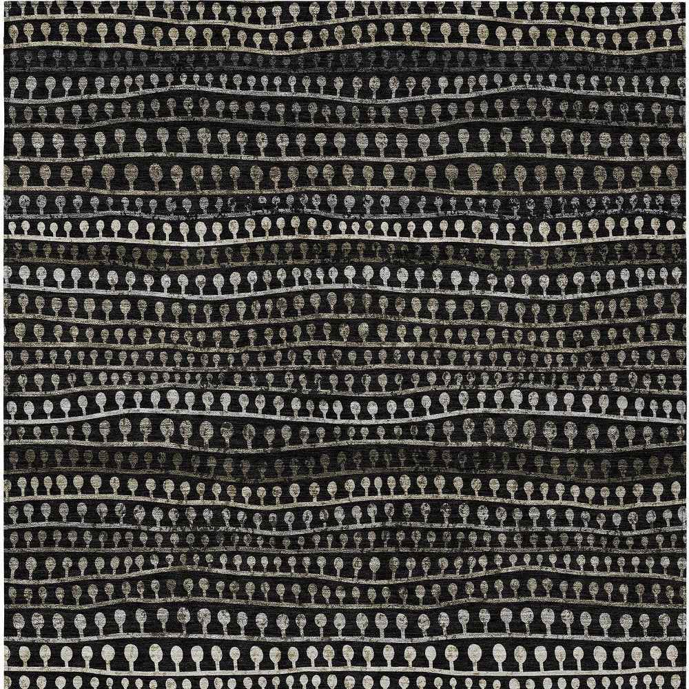 3' X 5' Taupe Charcoal And Gray Striped Washable Indoor Outdoor Area Rug