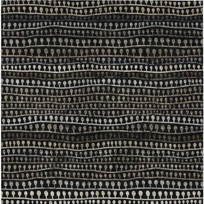 3' X 5' Taupe Charcoal And Gray Striped Washable Indoor Outdoor Area Rug