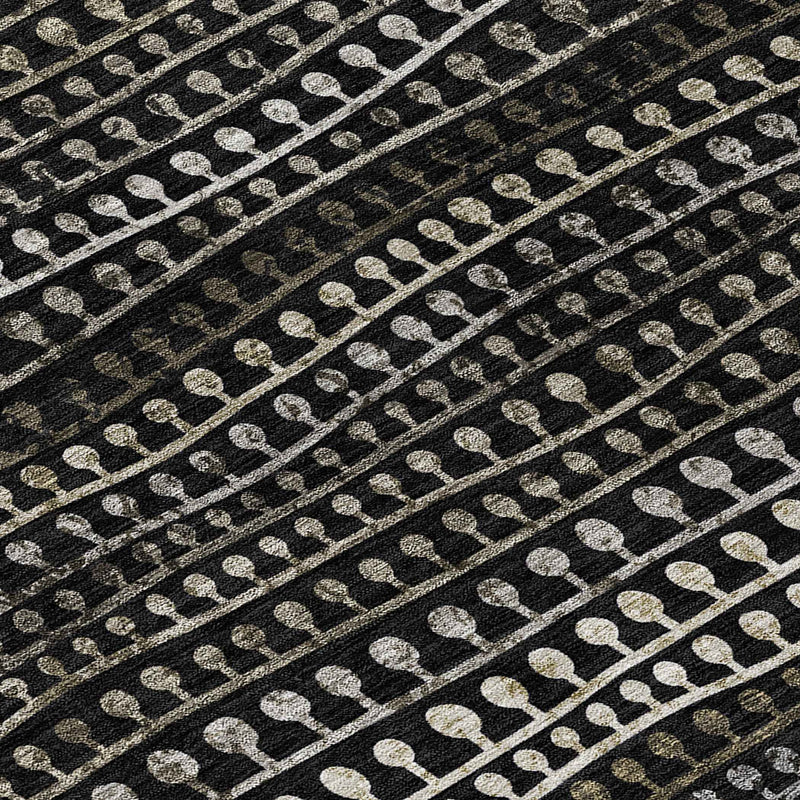 3' X 5' Taupe Charcoal And Gray Striped Washable Indoor Outdoor Area Rug