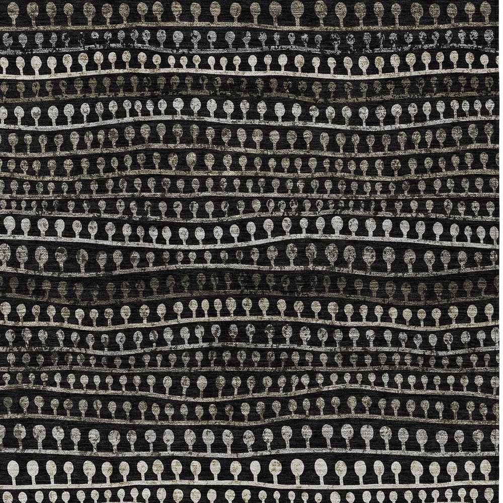 3' X 5' Taupe Charcoal And Gray Striped Washable Indoor Outdoor Area Rug