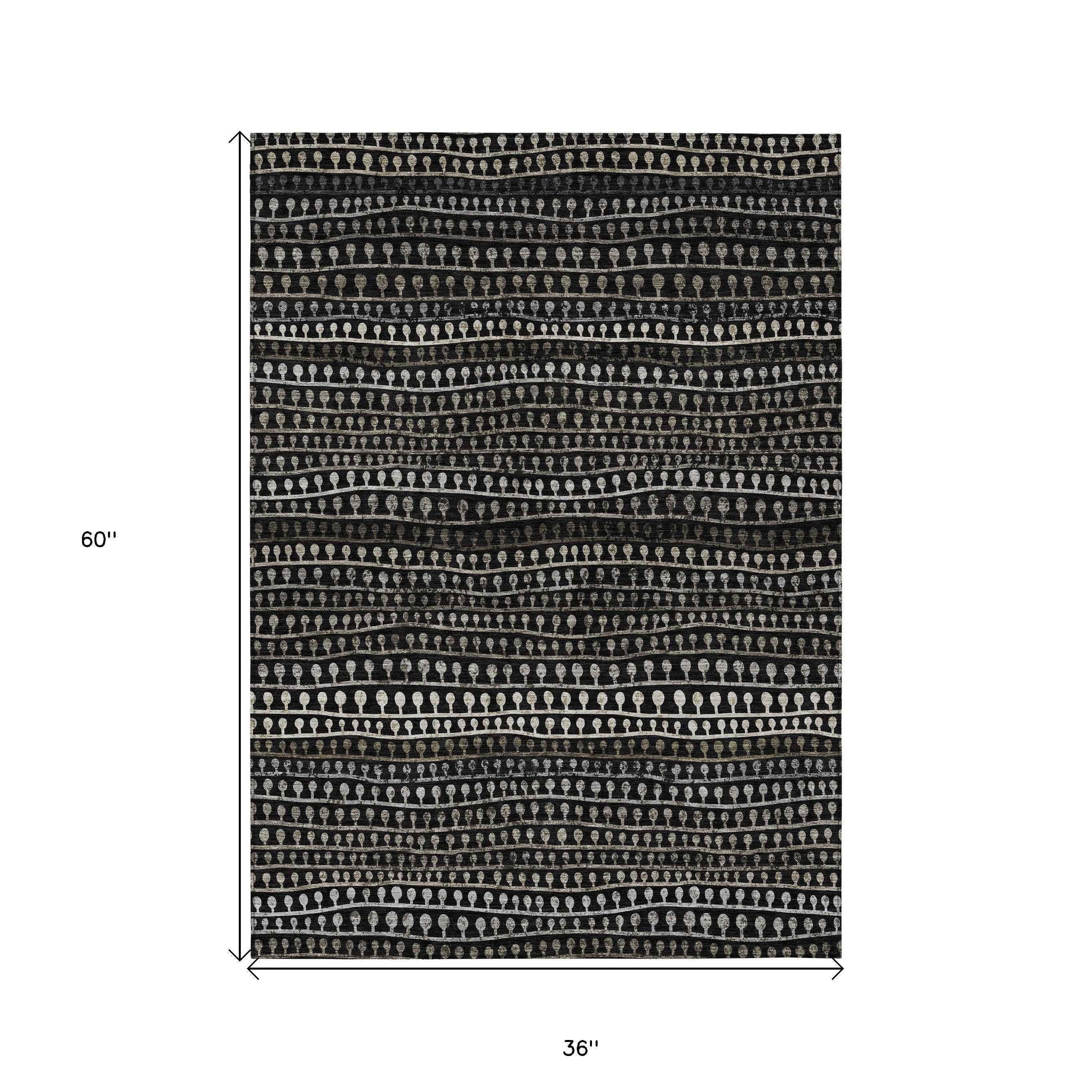 3' X 5' Taupe Charcoal And Gray Striped Washable Indoor Outdoor Area Rug