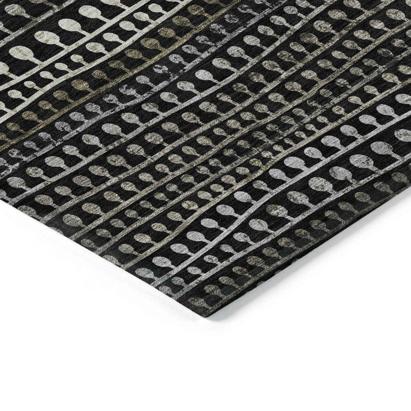 3' X 5' Taupe Charcoal And Gray Striped Washable Indoor Outdoor Area Rug