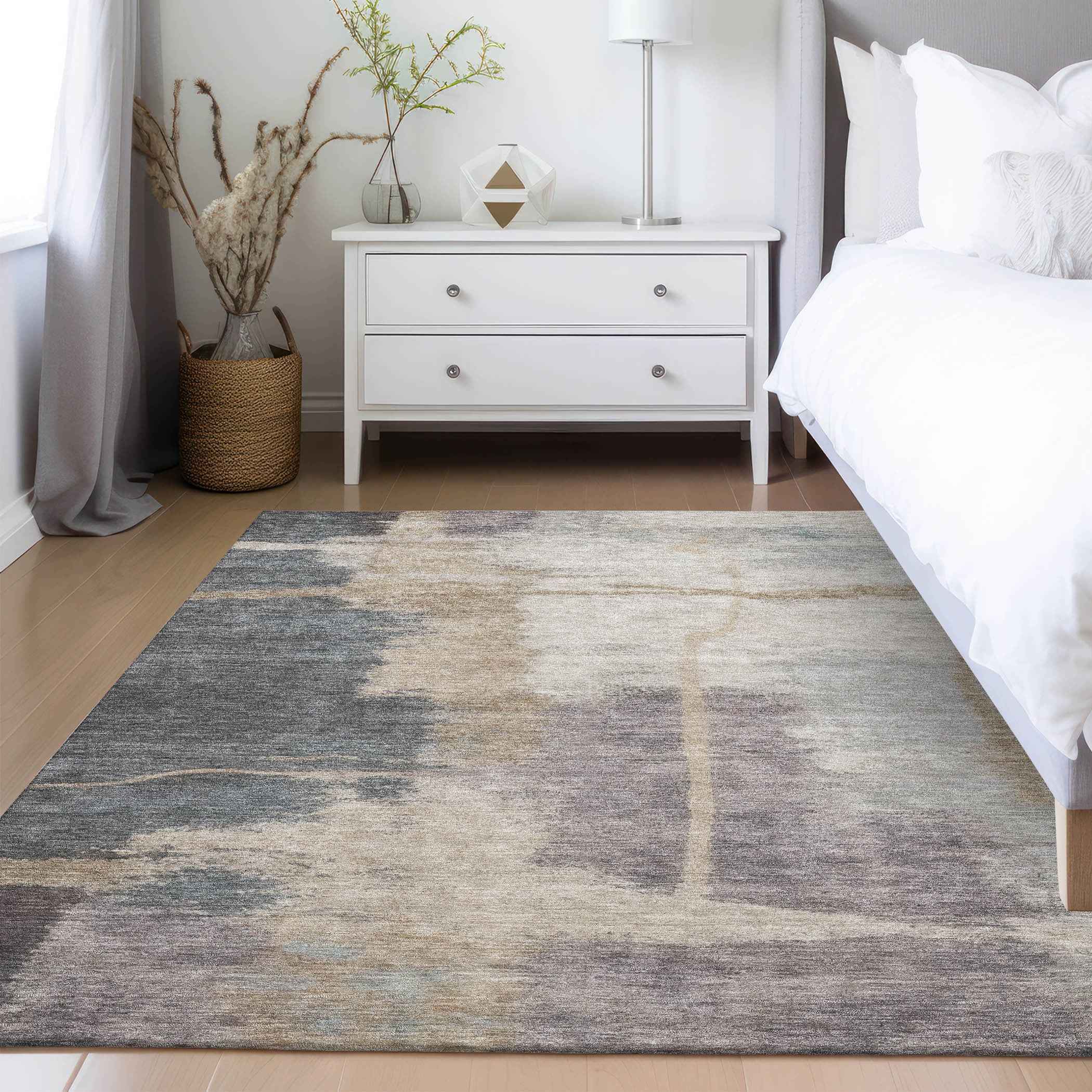 10' X 14' Gray Charcoal And Beige Abstract Washable Indoor Outdoor Area Rug