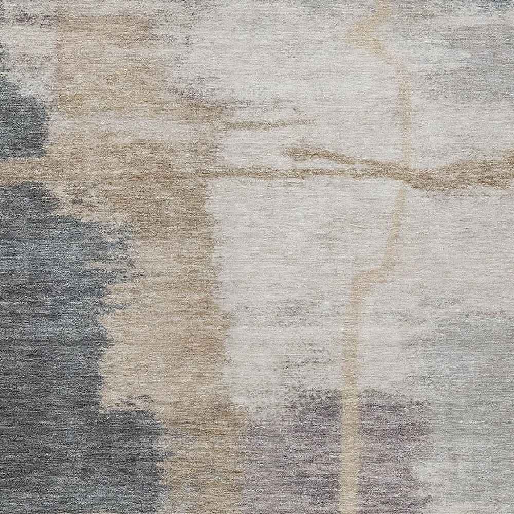 10' X 14' Gray Charcoal And Beige Abstract Washable Indoor Outdoor Area Rug