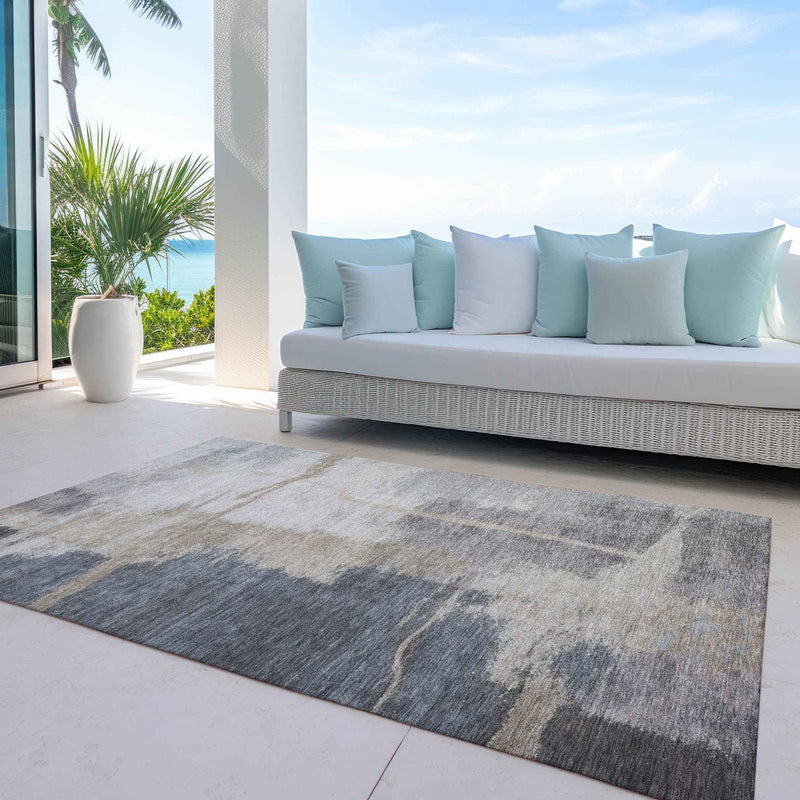 10' X 14' Gray Charcoal And Beige Abstract Washable Indoor Outdoor Area Rug