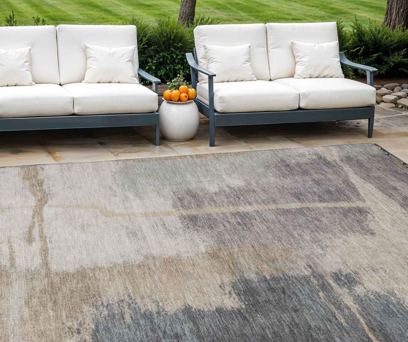 10' X 14' Gray Charcoal And Beige Abstract Washable Indoor Outdoor Area Rug
