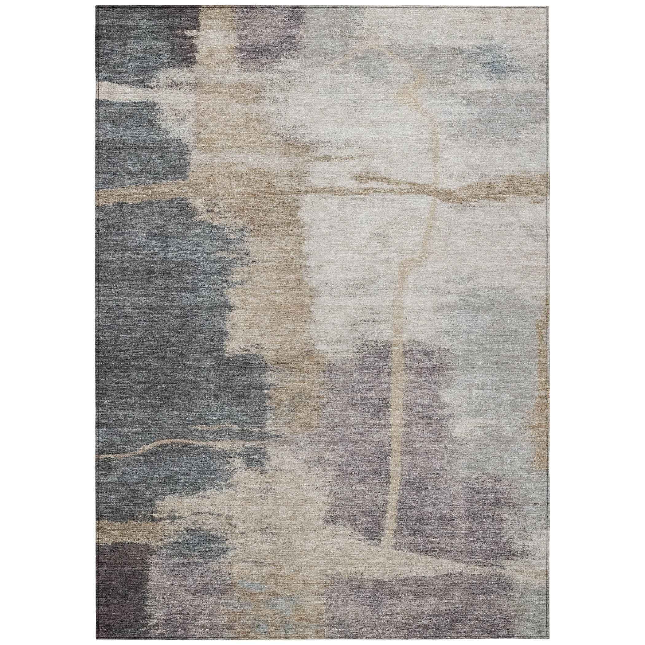 10' X 14' Gray Charcoal And Beige Abstract Washable Indoor Outdoor Area Rug