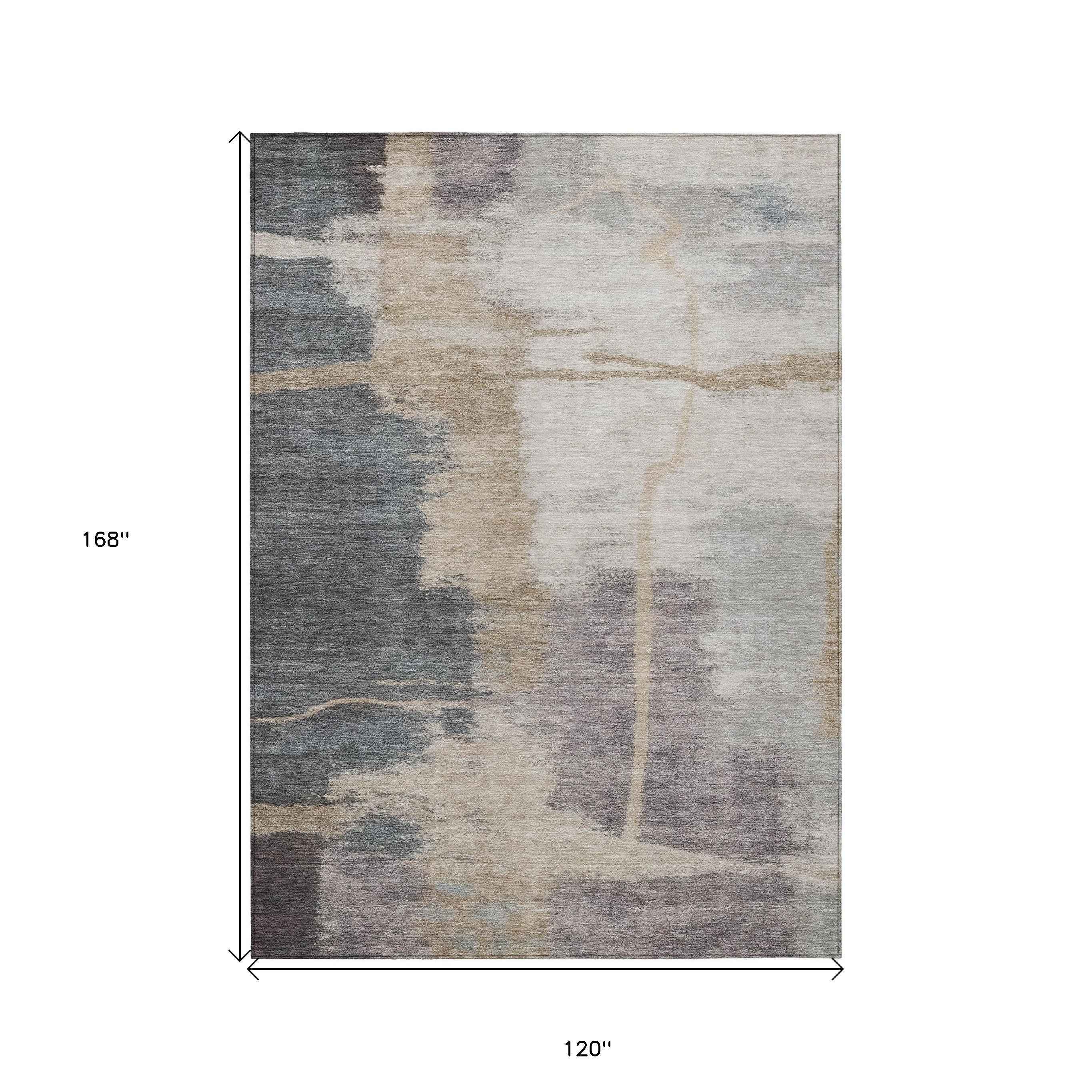 10' X 14' Gray Charcoal And Beige Abstract Washable Indoor Outdoor Area Rug