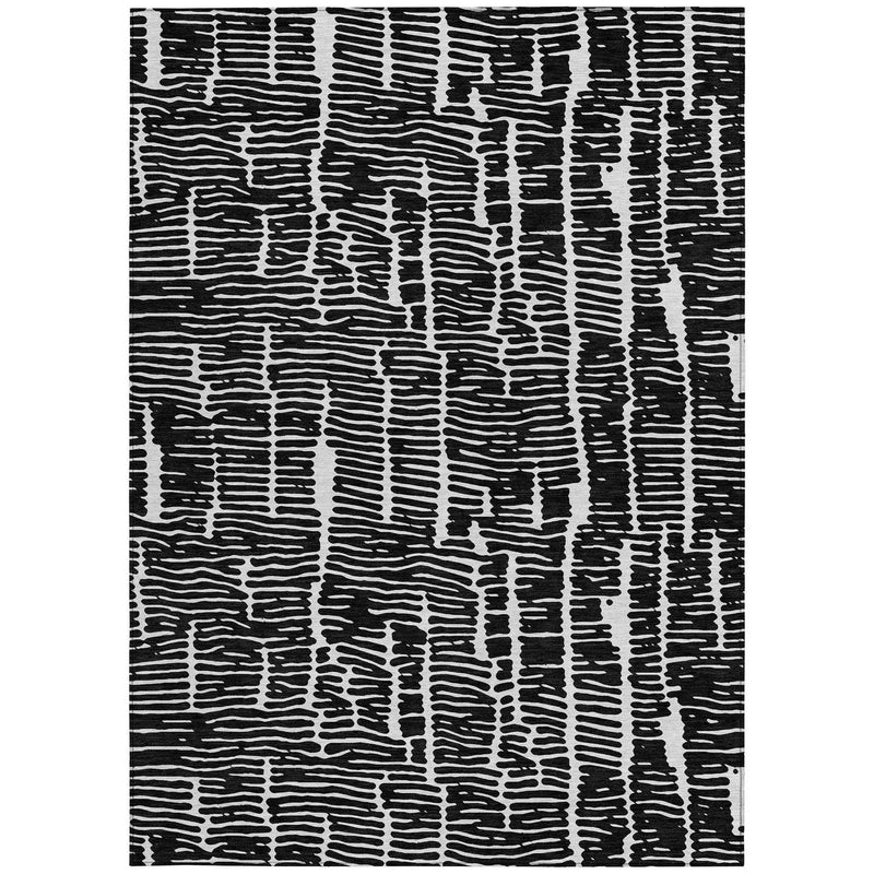 8' X 10' Black And Ivory Abstract Washable Indoor Outdoor Area Rug