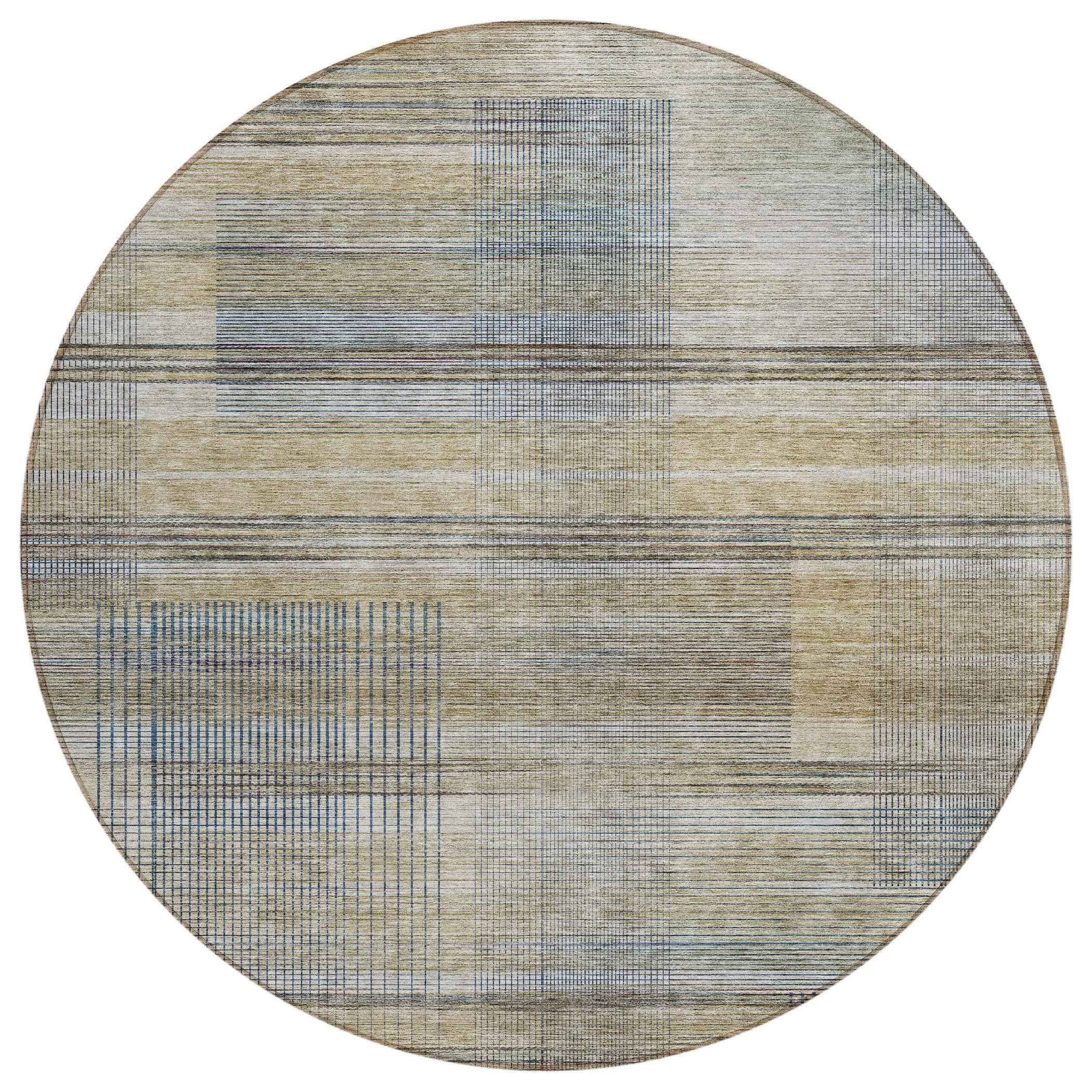 8' Khaki Tan And Beige Round Striped Washable Indoor Outdoor Area Rug