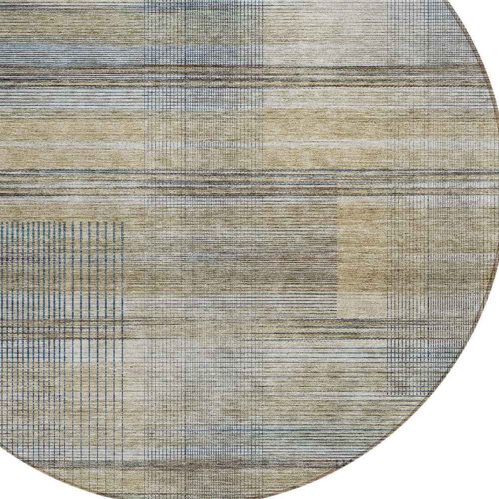 8' Khaki Tan And Beige Round Striped Washable Indoor Outdoor Area Rug