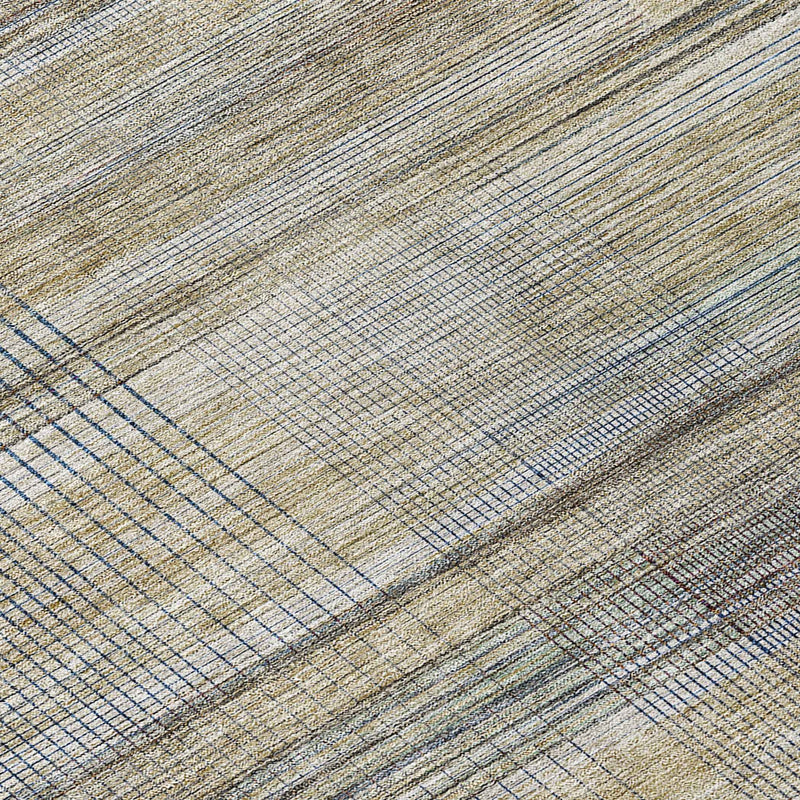 8' Khaki Tan And Beige Round Striped Washable Indoor Outdoor Area Rug