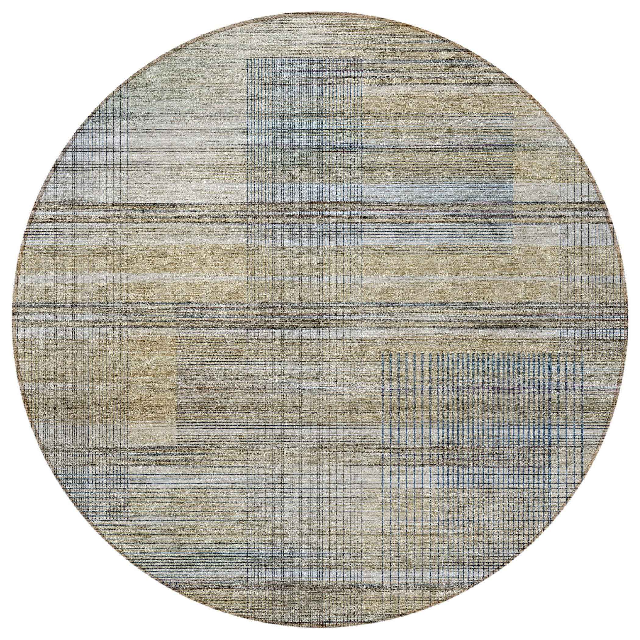 8' Khaki Tan And Beige Round Striped Washable Indoor Outdoor Area Rug