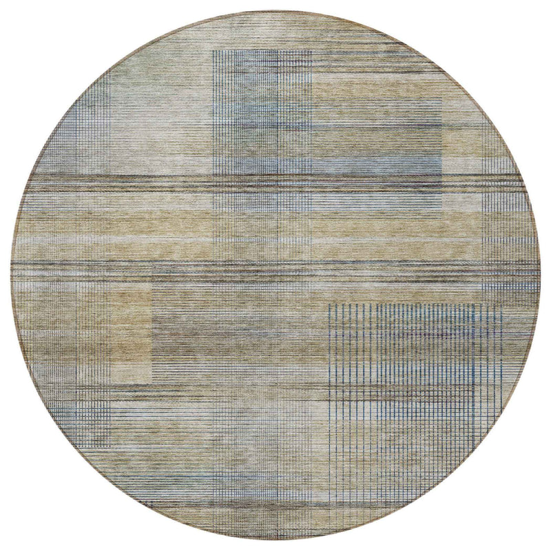 8' Khaki Tan And Beige Round Striped Washable Indoor Outdoor Area Rug