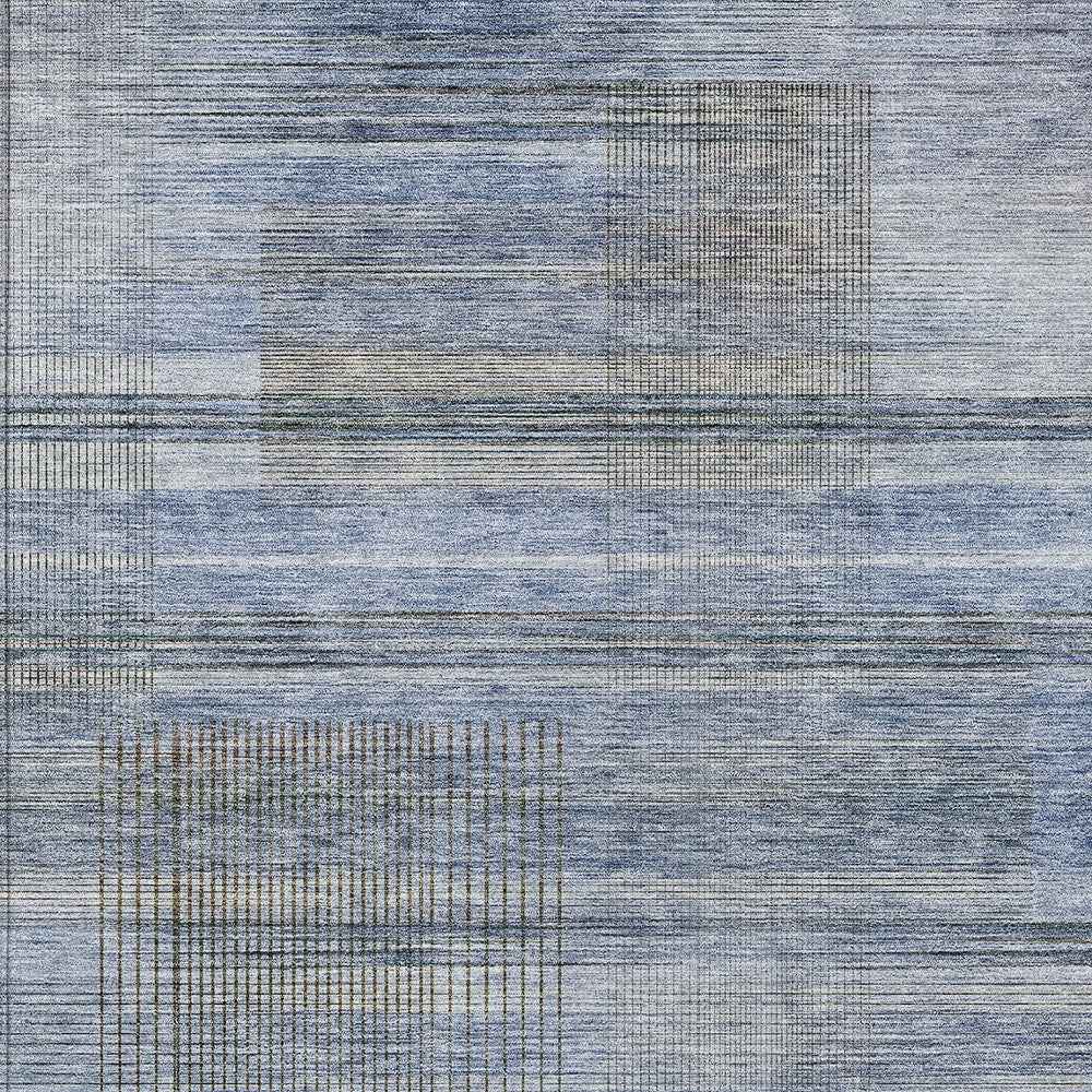 9' X 12' Denim Blue And Sky Blue Striped Washable Indoor Outdoor Area Rug