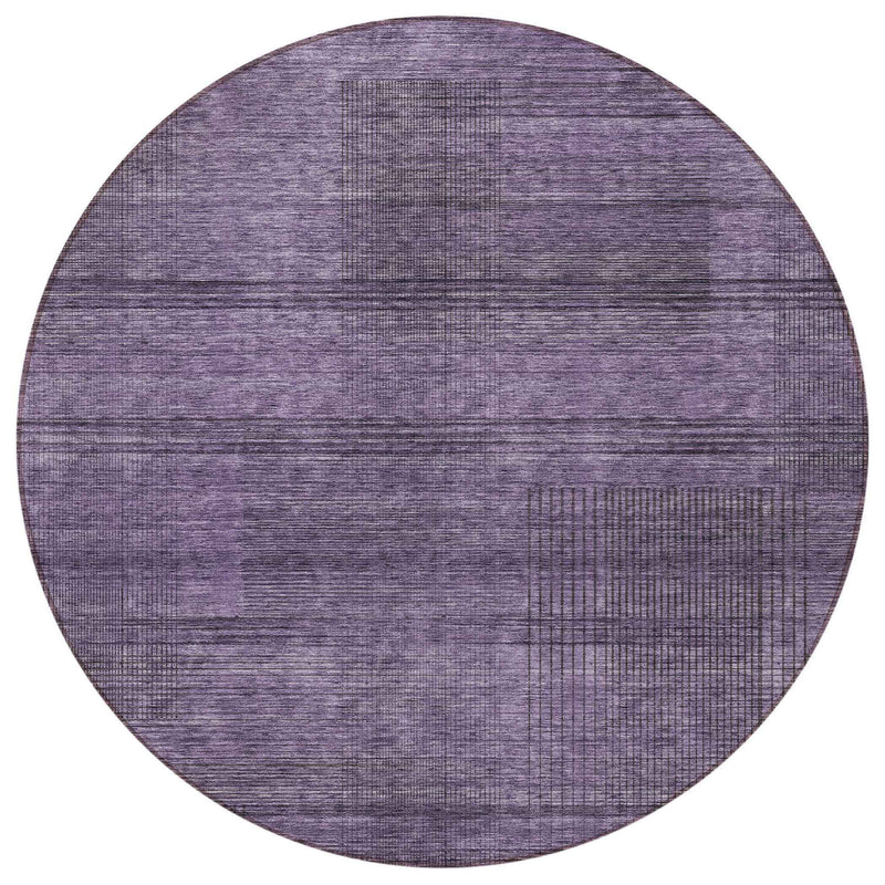 8' Plum Purple And Gray Round Striped Washable Indoor Outdoor Area Rug