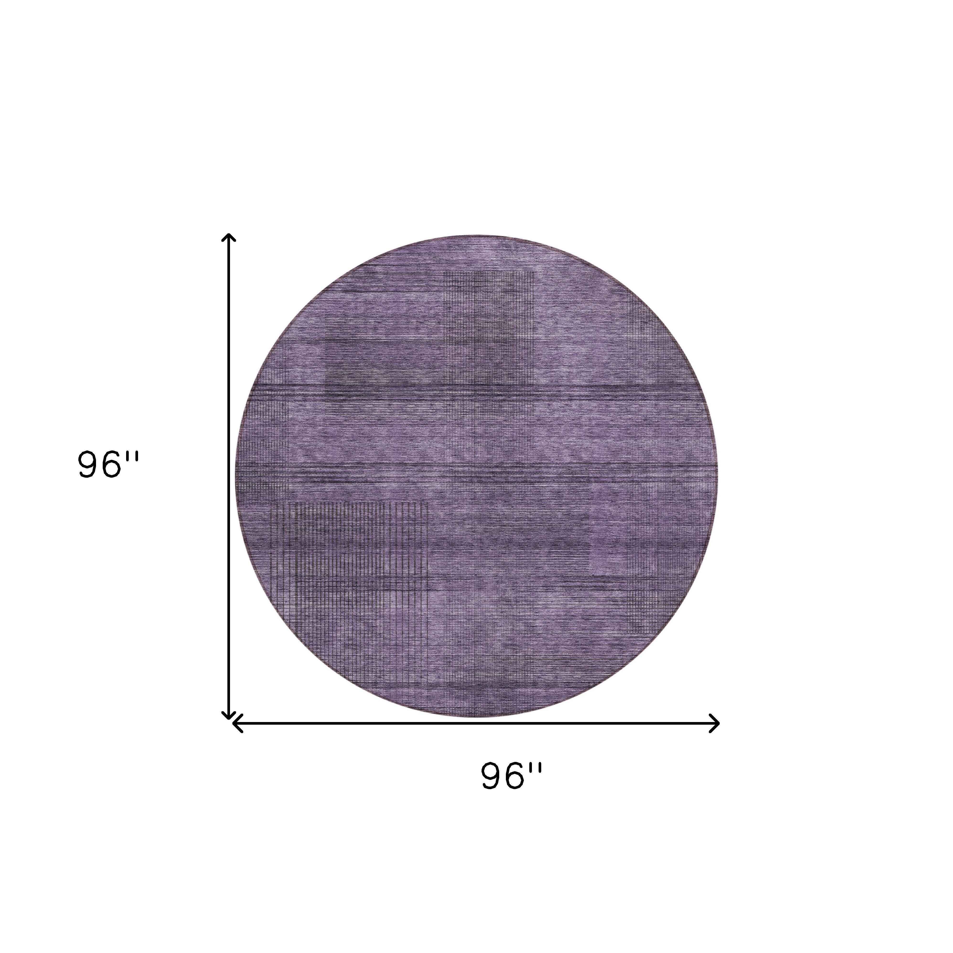 8' Plum Purple And Gray Round Striped Washable Indoor Outdoor Area Rug