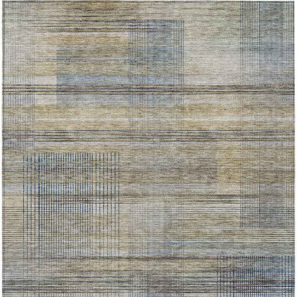 10' X 14' Khaki Tan And Beige Striped Washable Indoor Outdoor Area Rug
