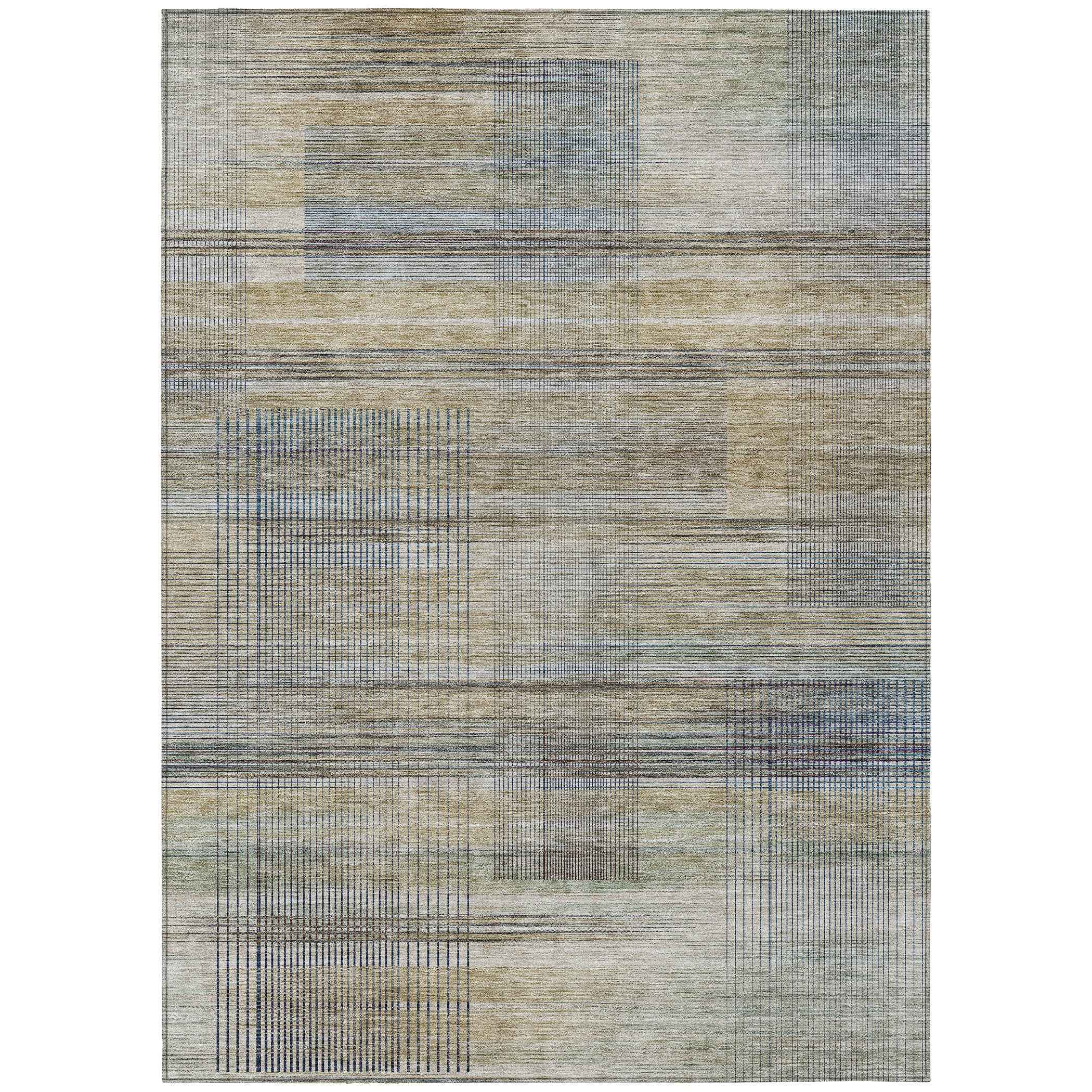 10' X 14' Khaki Tan And Beige Striped Washable Indoor Outdoor Area Rug