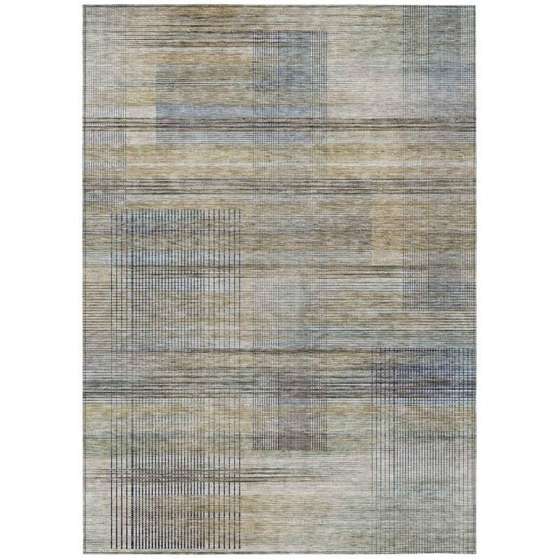 10' X 14' Khaki Tan And Beige Striped Washable Indoor Outdoor Area Rug