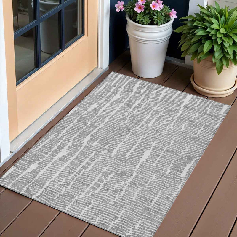 3' X 5' Gray And Ivory Abstract Washable Indoor Outdoor Area Rug