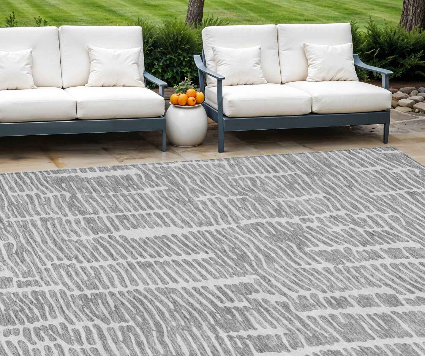 10' X 14' Gray And Ivory Abstract Washable Indoor Outdoor Area Rug
