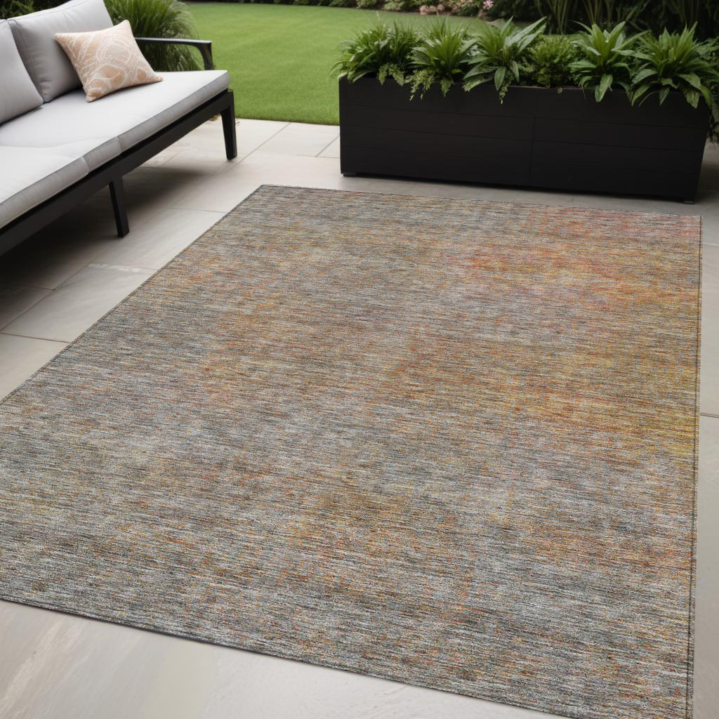 5' X 8' Gray Charcoal And Orange Abstract Washable Indoor Outdoor Area Rug