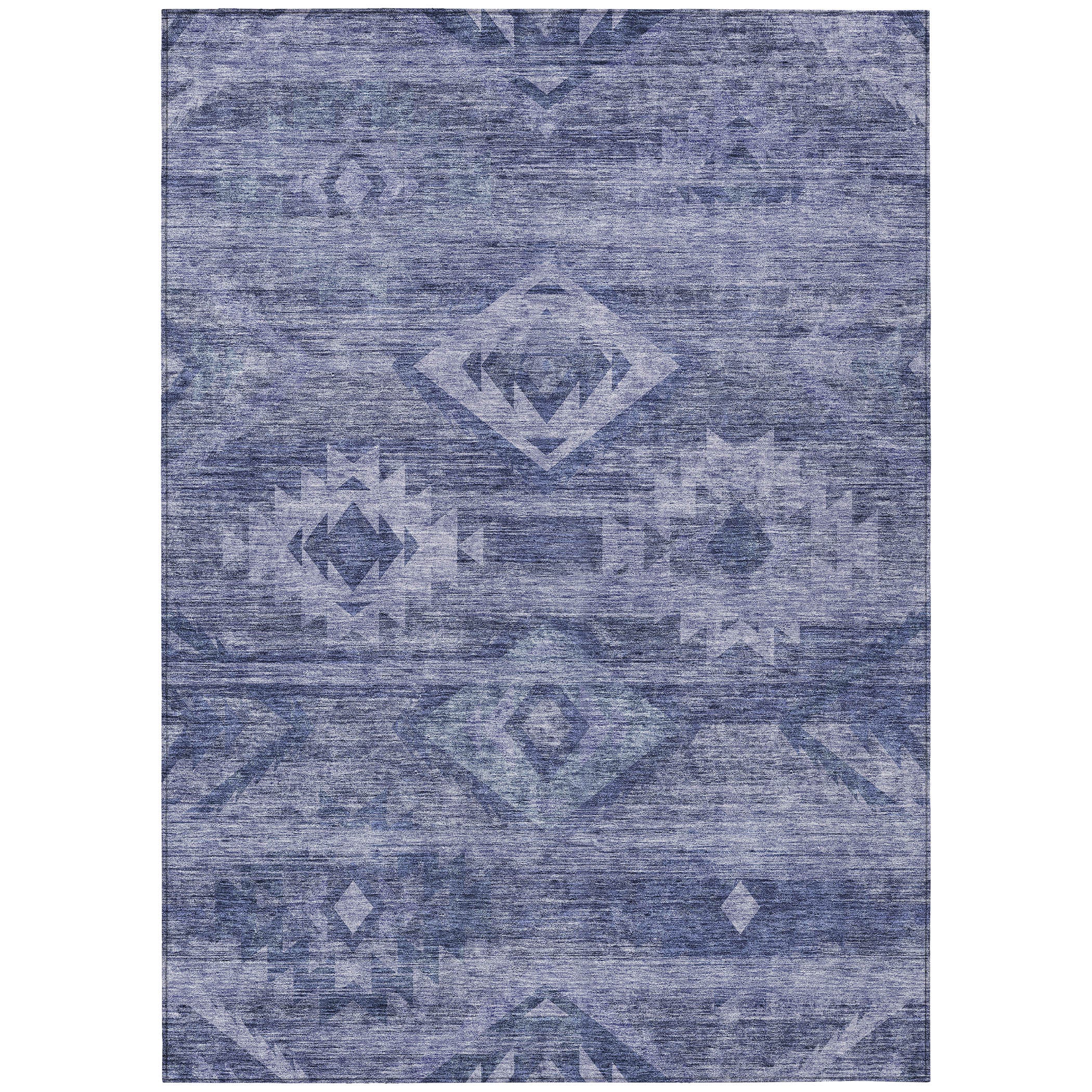 10' X 14' Navy Blue And Denim Blue Southwestern Washable Indoor Outdoor Area Rug