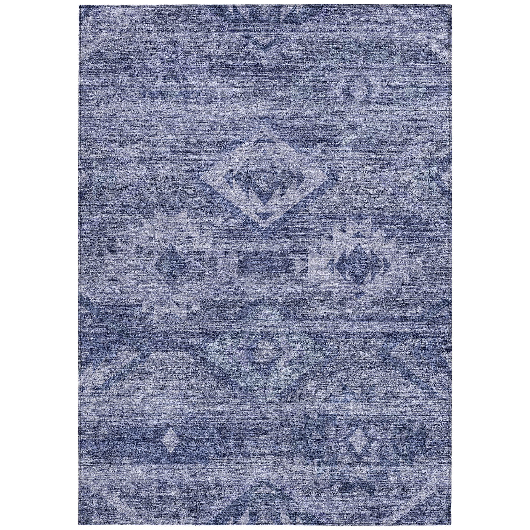 10' X 14' Navy Blue And Denim Blue Southwestern Washable Indoor Outdoor Area Rug